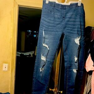 High rise stretch denim pants